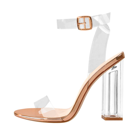 Clear Ankle Strap Perspex Rose Gold High Heel Sandals | Onlymaker Latest