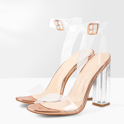Clear Ankle Strap Perspex Rose Gold High Heel Sandals | Onlymaker Latest