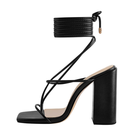 Ankle Strap Square Toe Chunky Heels Sandals | Onlymaker Popular