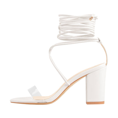 Chunky High Heel Orange Lace Up Sandals | Onlymaker Best Price