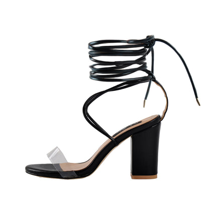 Chunky High Heel Orange Lace Up Sandals | Onlymaker Best Price