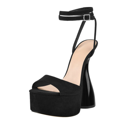 Black Suede Platform Ankle Strap High Heel Sandals | Onlymaker Featured
