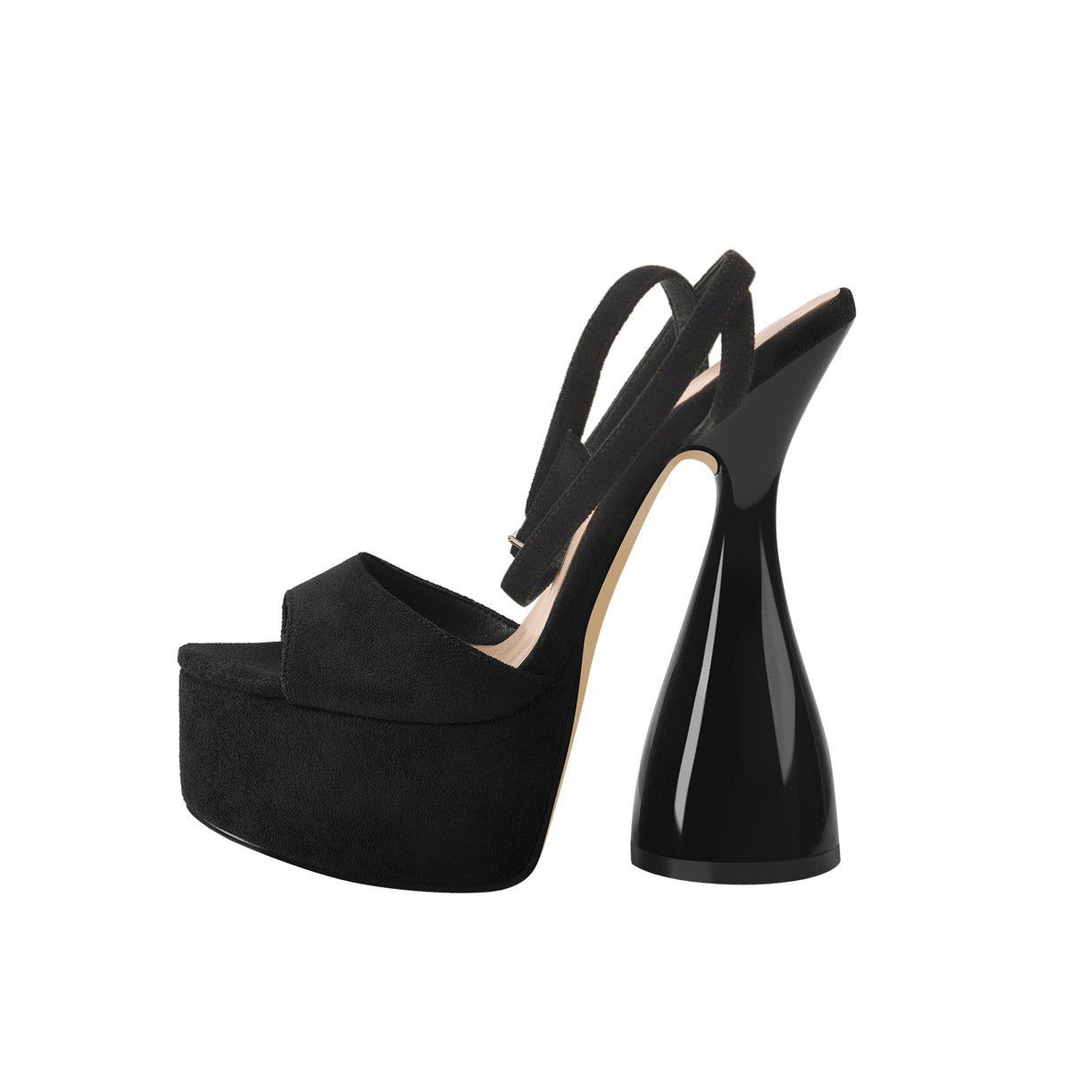 Black Suede Platform Ankle Strap High Heel Sandals | Onlymaker Featured