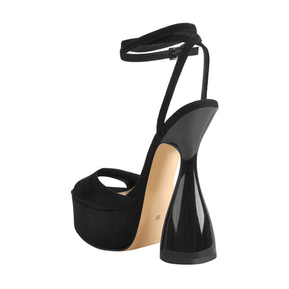 Black Suede Platform Ankle Strap High Heel Sandals | Onlymaker Featured