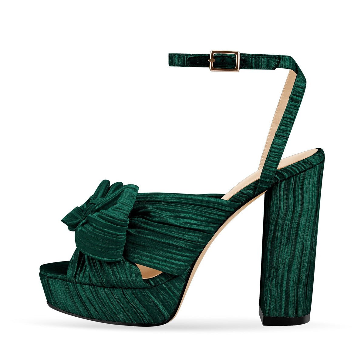 Platform Ankle Strap Pleated Bow Sandals | Onlymaker Exclusive