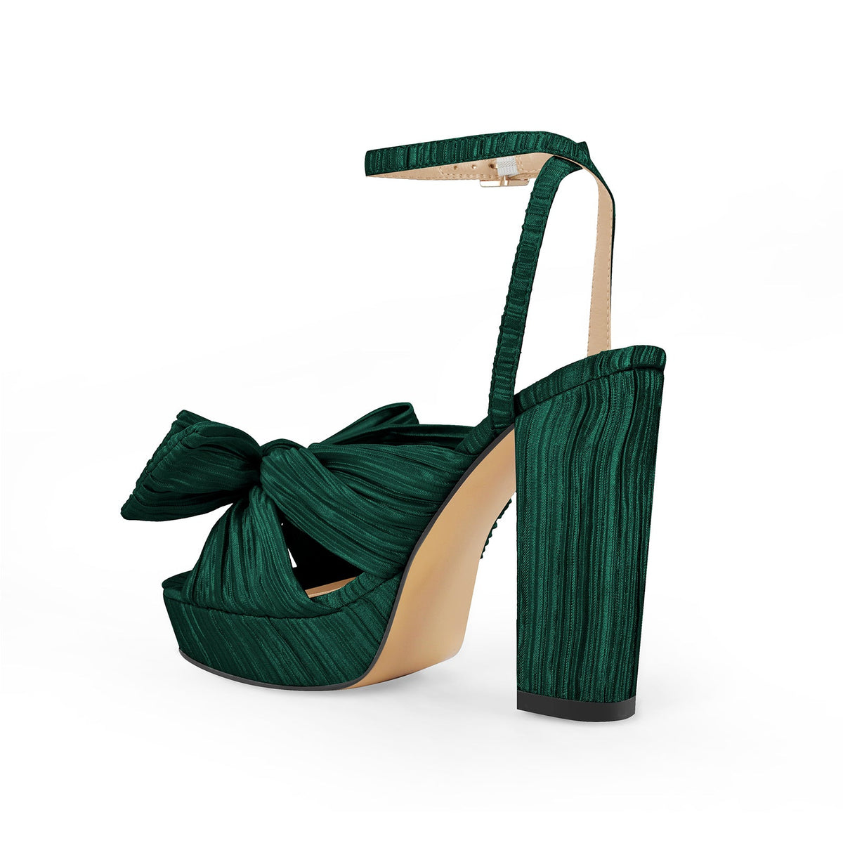 Platform Ankle Strap Pleated Bow Sandals | Onlymaker Exclusive