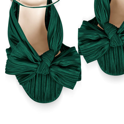 Platform Ankle Strap Pleated Bow Sandals | Onlymaker Exclusive