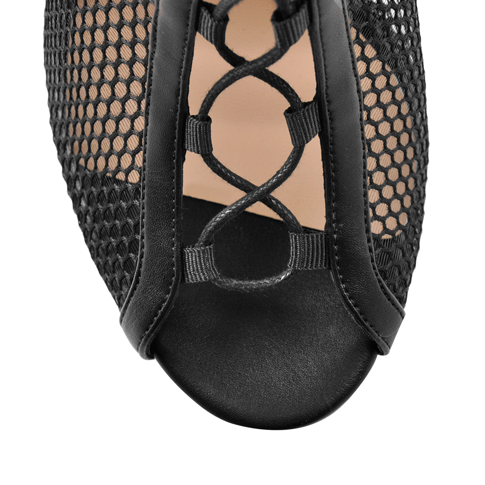 Chunky Heel Peep Toe Lace Up Mesh Ankle Booties Sandals | Onlymaker Customer Favorite