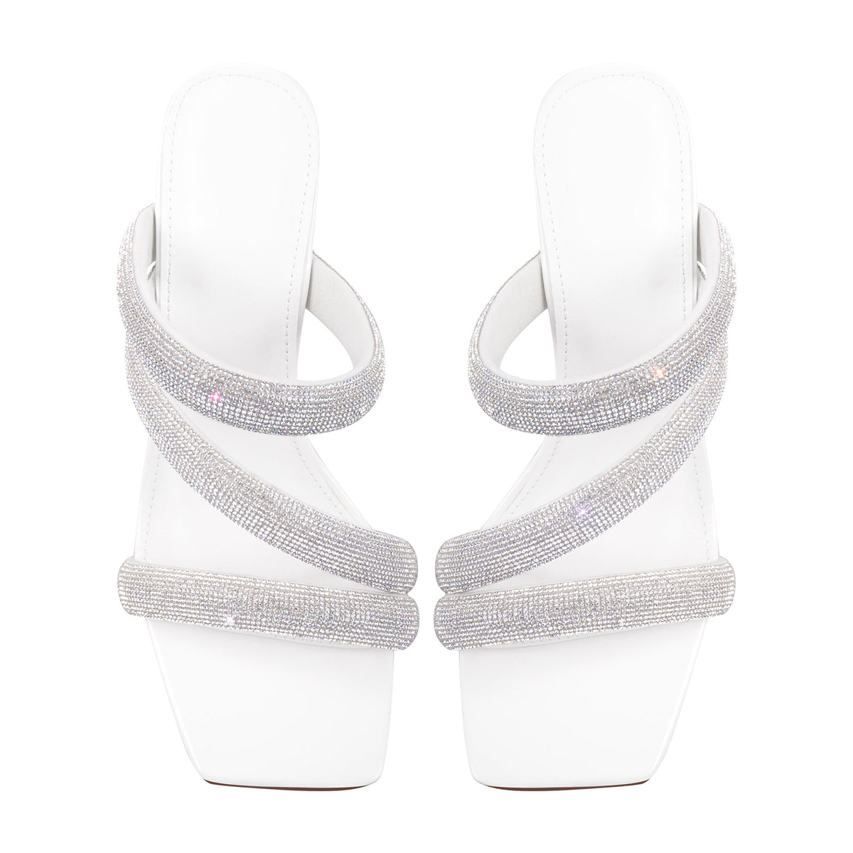 Rhinestone Strappy Slip on Chunky Heels Sandals | Onlymaker Great Value