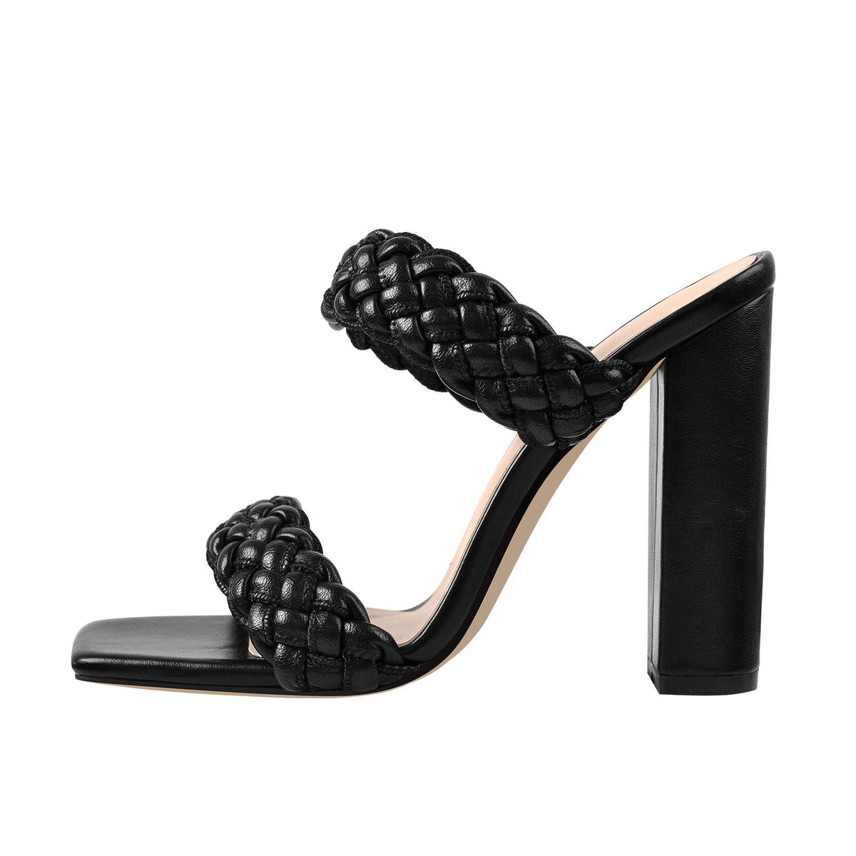 Black Open Toe Chunky High Heel Mules Sandals | Onlymaker Quality
