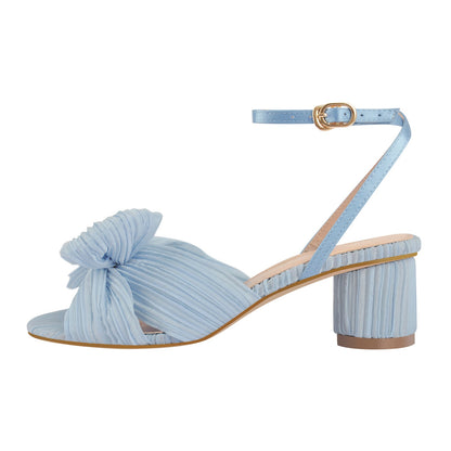 Pleated Bowknot Mid Chunky Heel Sandals | Onlymaker Exclusive