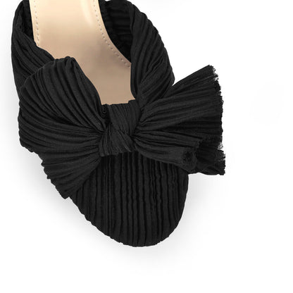 Pleated Bowknot Mid Chunky Heel Sandals | Onlymaker Exclusive