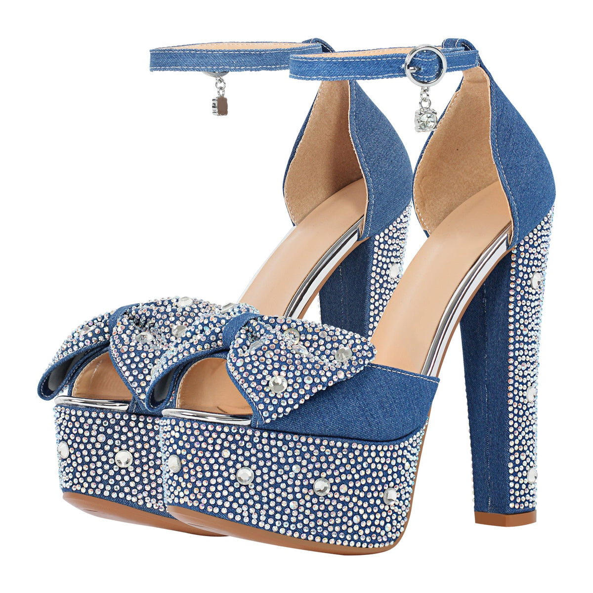 Rhinestone Bow Peep Toe High Heel Sandals | Onlymaker Popular