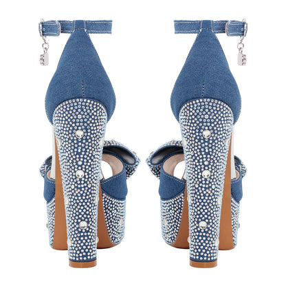 Rhinestone Bow Peep Toe High Heel Sandals | Onlymaker Popular