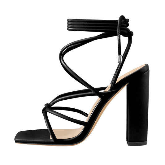 Onlymaker Sandals Lace-up Chunky High Heels | Onlymaker Featured