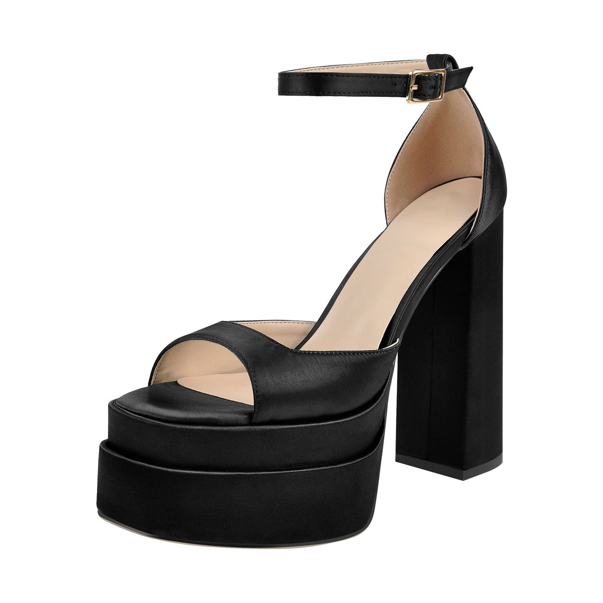 Double Platform Ankle Strap Chunky Heel Sandals | Onlymaker Best Price