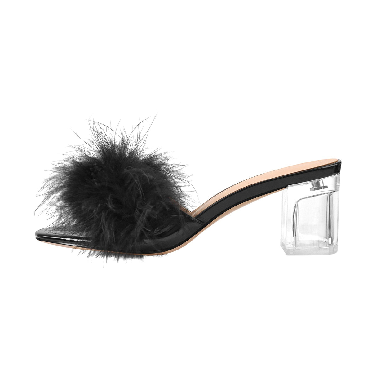 Black Feather Clear Heel Sandals | Onlymaker Customer Favorite