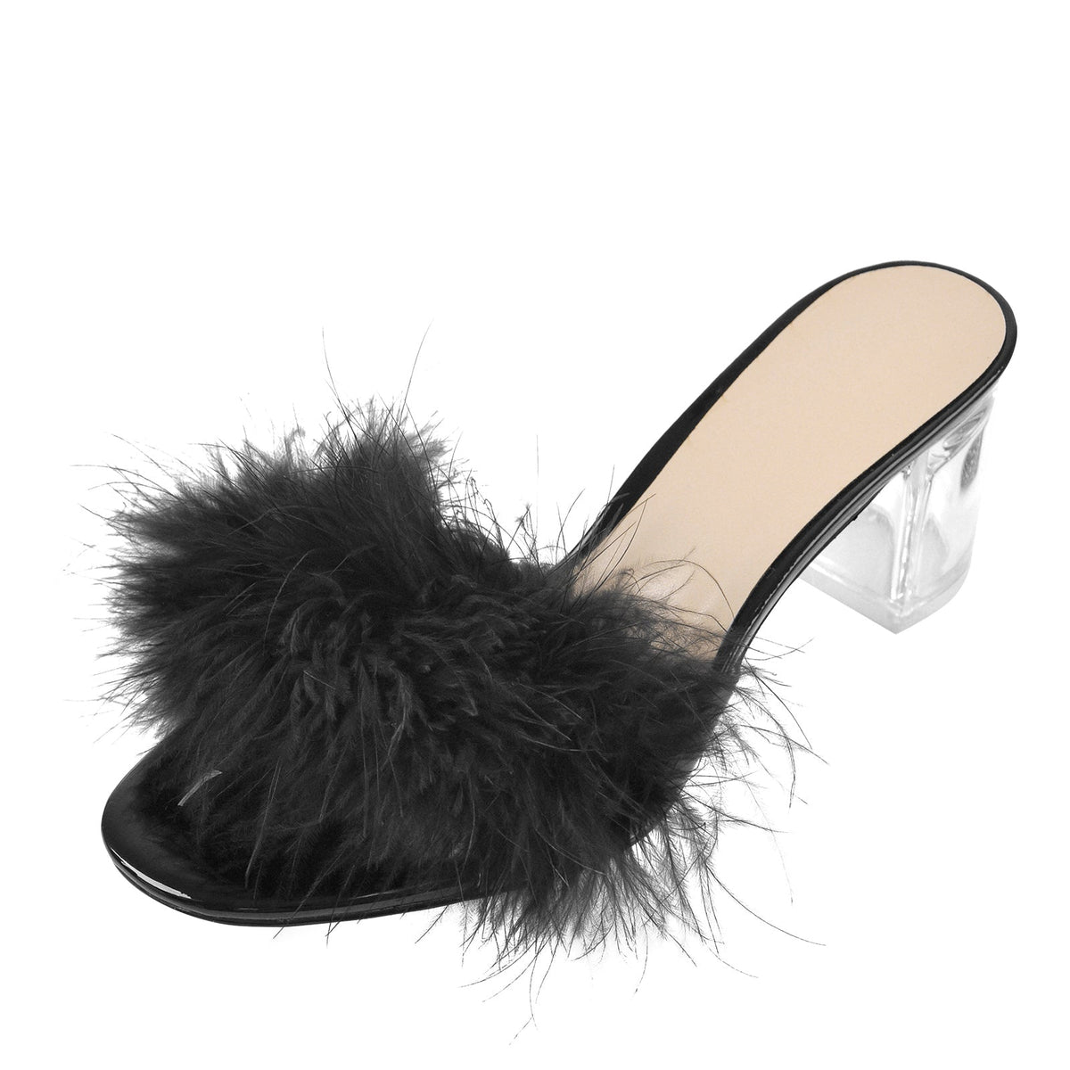 Black Feather Clear Heel Sandals | Onlymaker Customer Favorite