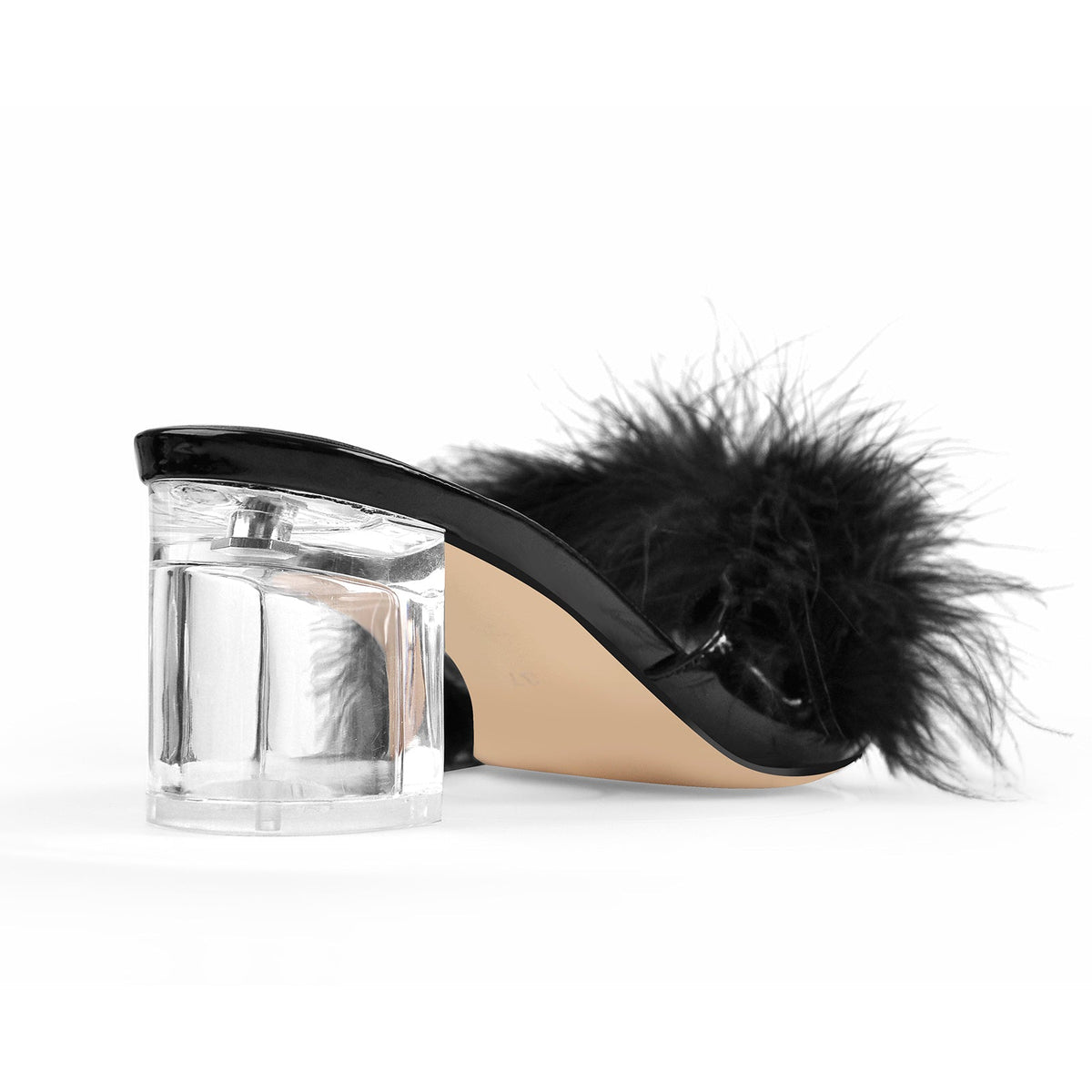 Black Feather Clear Heel Sandals | Onlymaker Customer Favorite