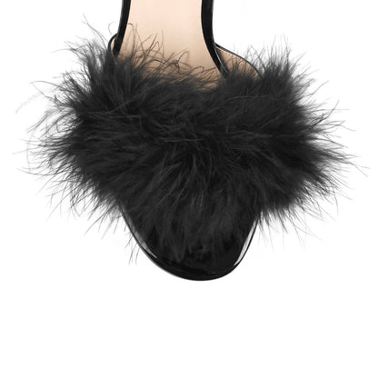Black Feather Clear Heel Sandals | Onlymaker Customer Favorite