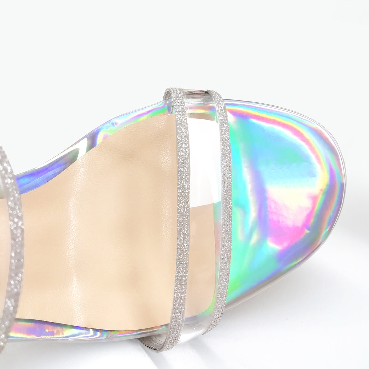 Holographic Slip-On Transparent Chunky Heels Mules | Onlymaker New
