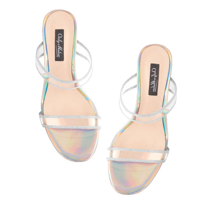 Holographic Slip-On Transparent Chunky Heels Mules | Onlymaker New