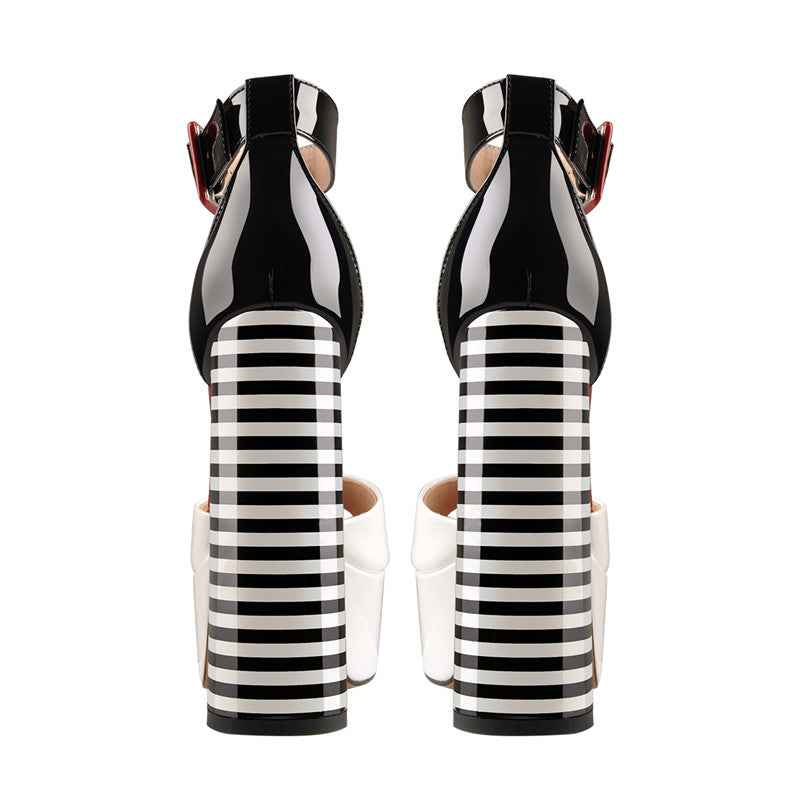 White Platform Peep Toe Ankle Chunky Sandals | Onlymaker Special Offer