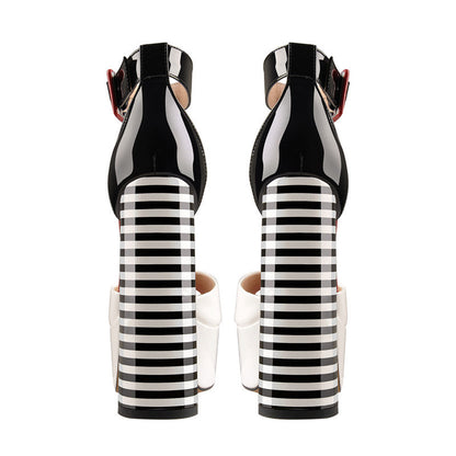 White Platform Peep Toe Ankle Chunky Sandals | Onlymaker Special Offer