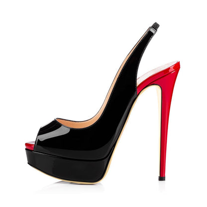 Platform High Heel Peep Toe Black-Red Slingback Sandals | Onlymaker Classic