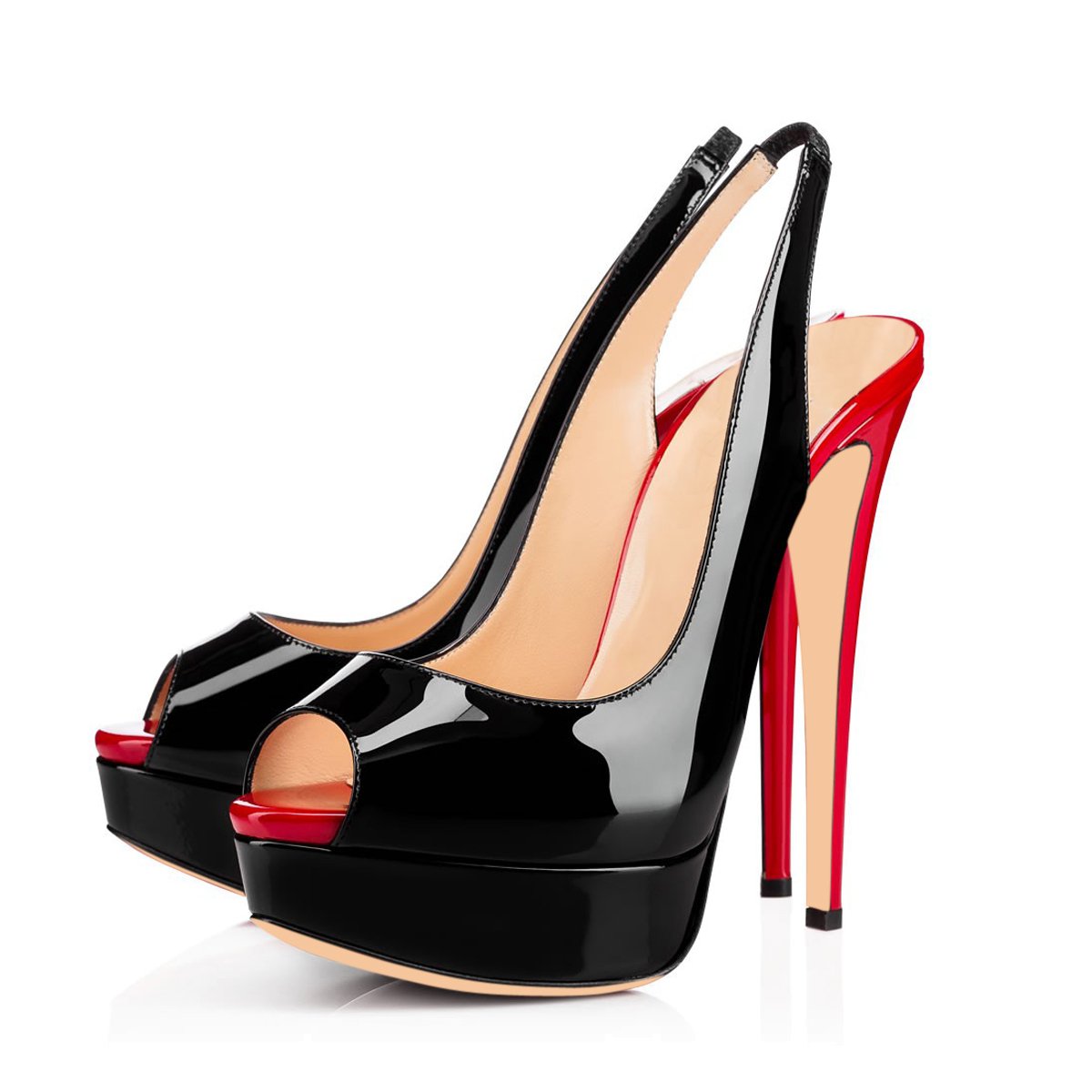 Platform High Heel Peep Toe Black-Red Slingback Sandals | Onlymaker Classic