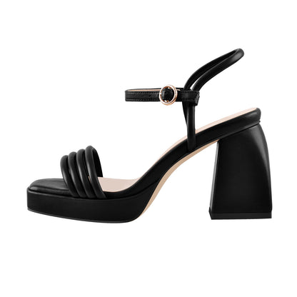 Platform Design Heel Ankle Strap Black Brown Sandals | Onlymaker Deals