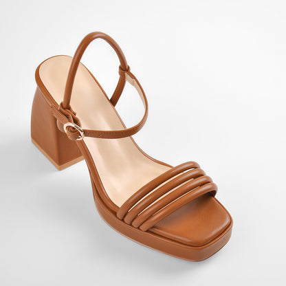 Platform Design Heel Ankle Strap Black Brown Sandals | Onlymaker Deals