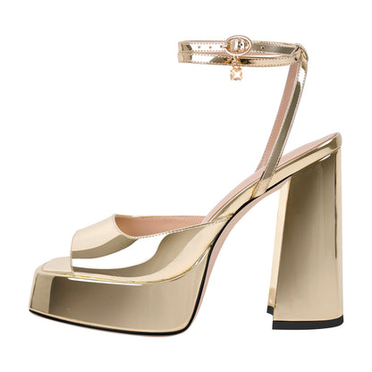 Open Toe Chunky Heel Strap Platform Sandals | Onlymaker Featured