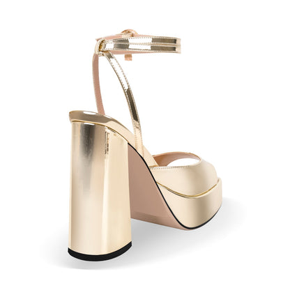 Open Toe Chunky Heel Strap Platform Sandals | Onlymaker Featured