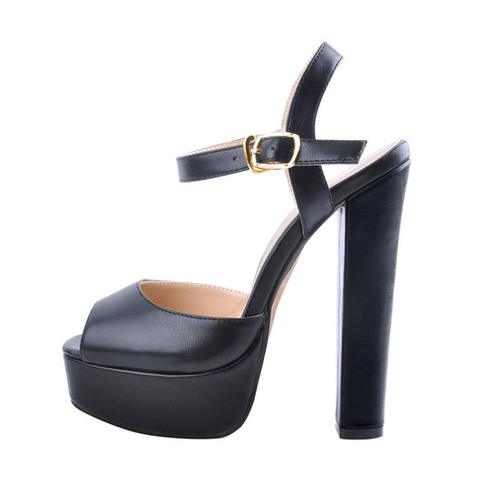 Peep Toe Platform Black Chunky High Heel Sandals | Onlymaker Featured