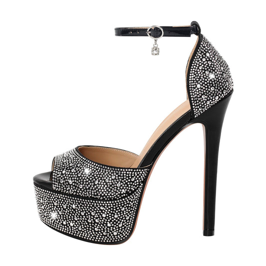 Rhinestone Peep Toe High Heel Platform Sandals | Onlymaker Great Value