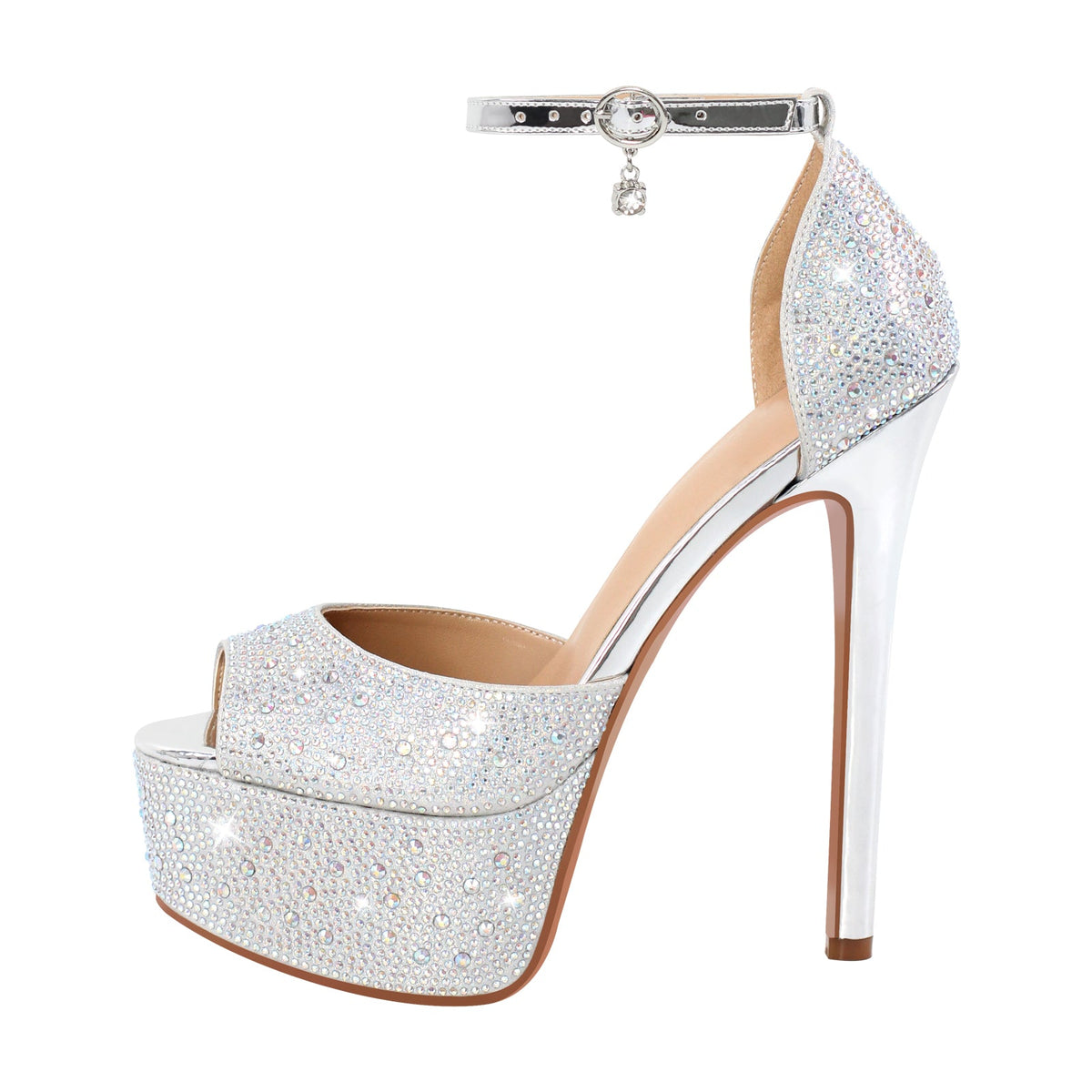 Rhinestone Peep Toe High Heel Platform Sandals | Onlymaker Great Value