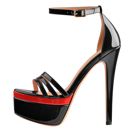 Black Red Double Platform High Heel Sandals | Onlymaker Trending