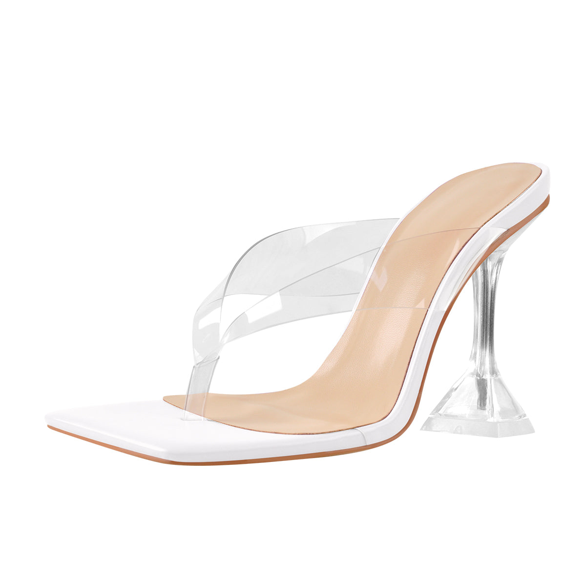 Square Toe Transparent Tapered High Heel Sandals | Onlymaker Special Offer