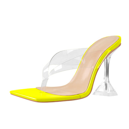 Square Toe Transparent Tapered High Heel Sandals | Onlymaker Special Offer