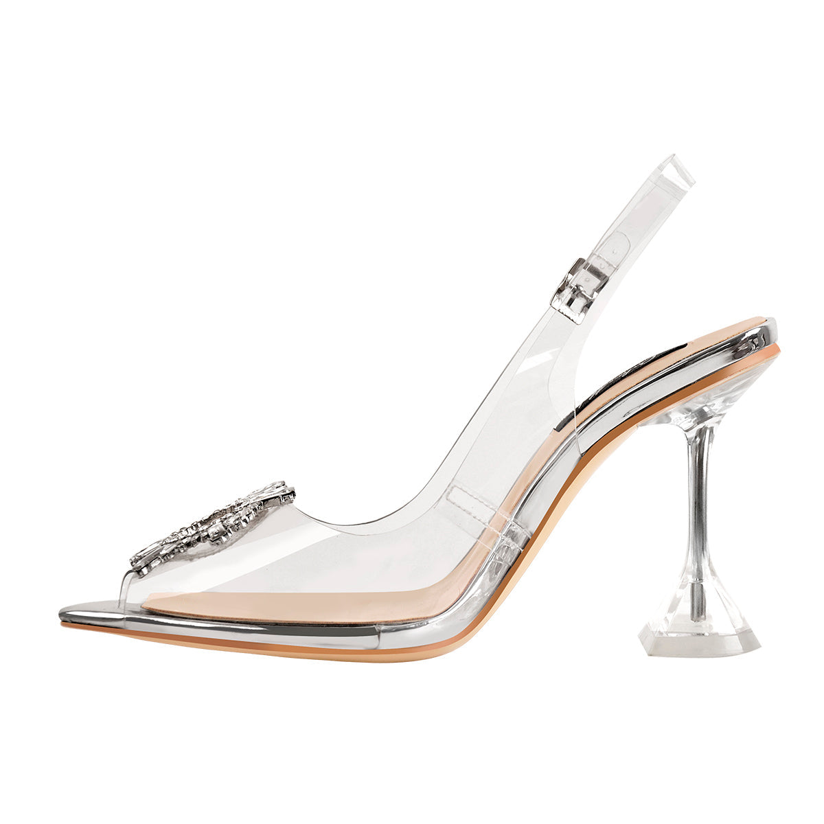 Clear Pointed Toe Sun Tapered Heel Sandals | Onlymaker Deals