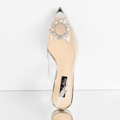Clear Pointed Toe Sun Tapered Heel Sandals | Onlymaker Deals