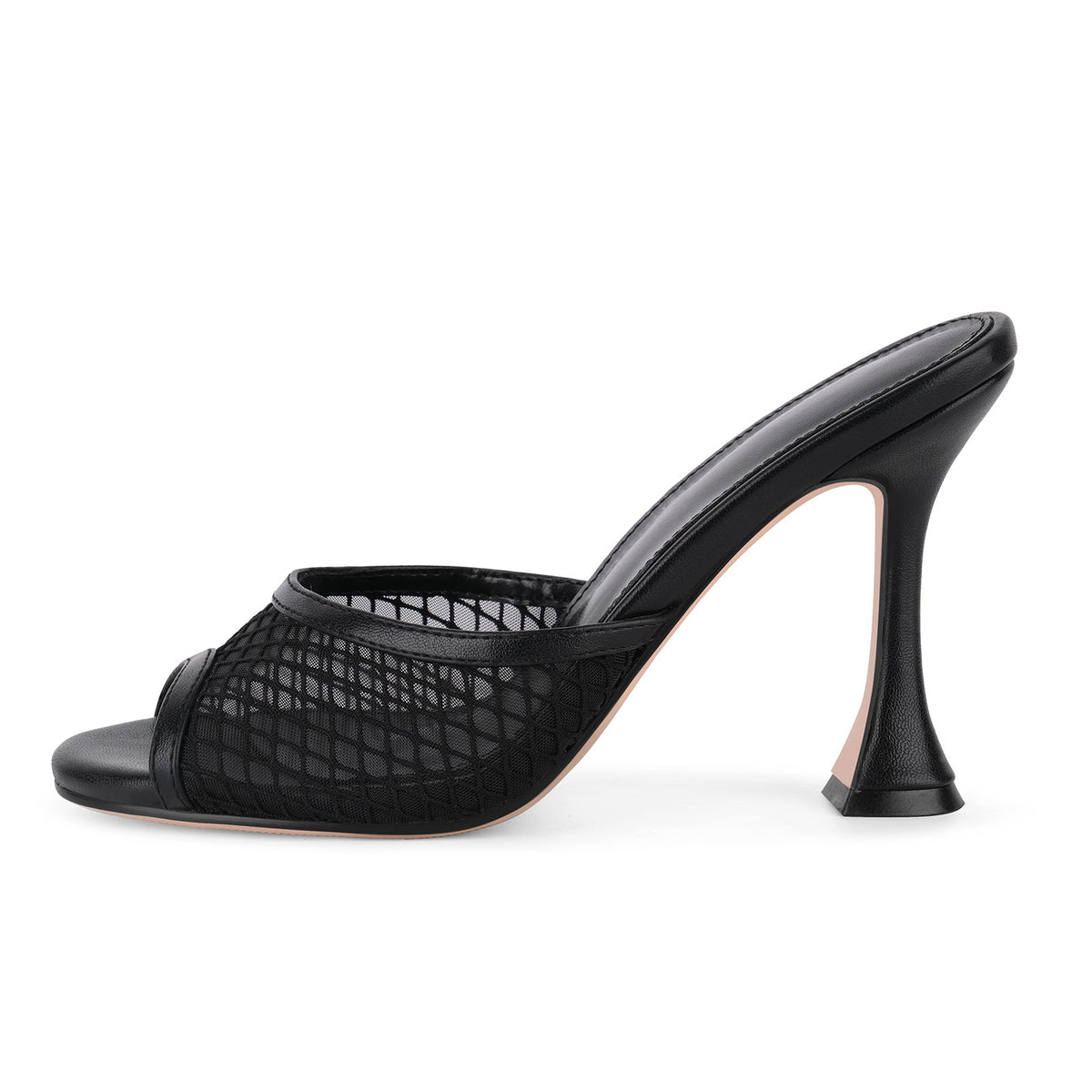 Round Toe Mesh Tapered Heel Mules | Onlymaker New