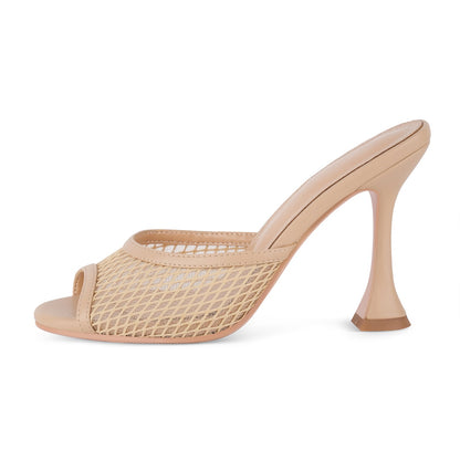 Round Toe Mesh Tapered Heel Mules | Onlymaker New