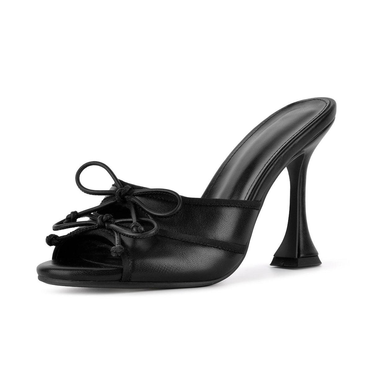 Round Toe Double Bow Tapered Heel Mules | Onlymaker Trending