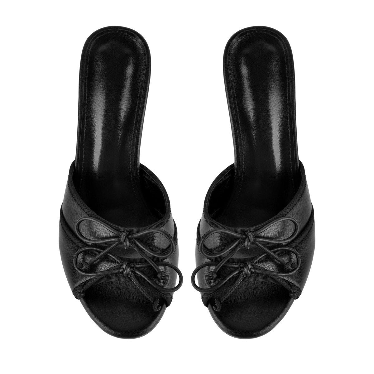 Round Toe Double Bow Tapered Heel Mules | Onlymaker Trending