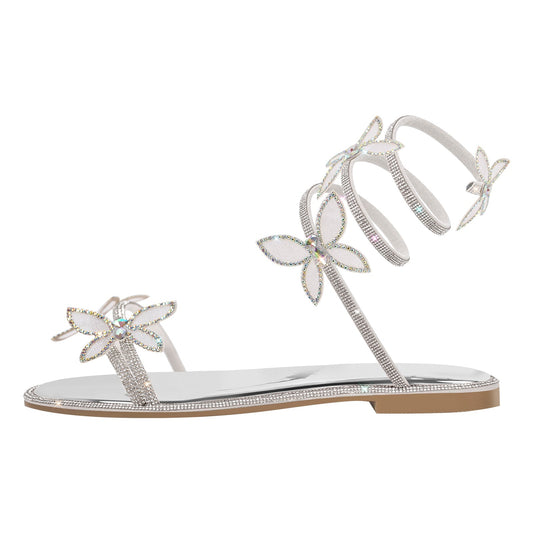 Butterfly Rhinestone Round Toe Strap Flat Sandals | Onlymaker Best Price