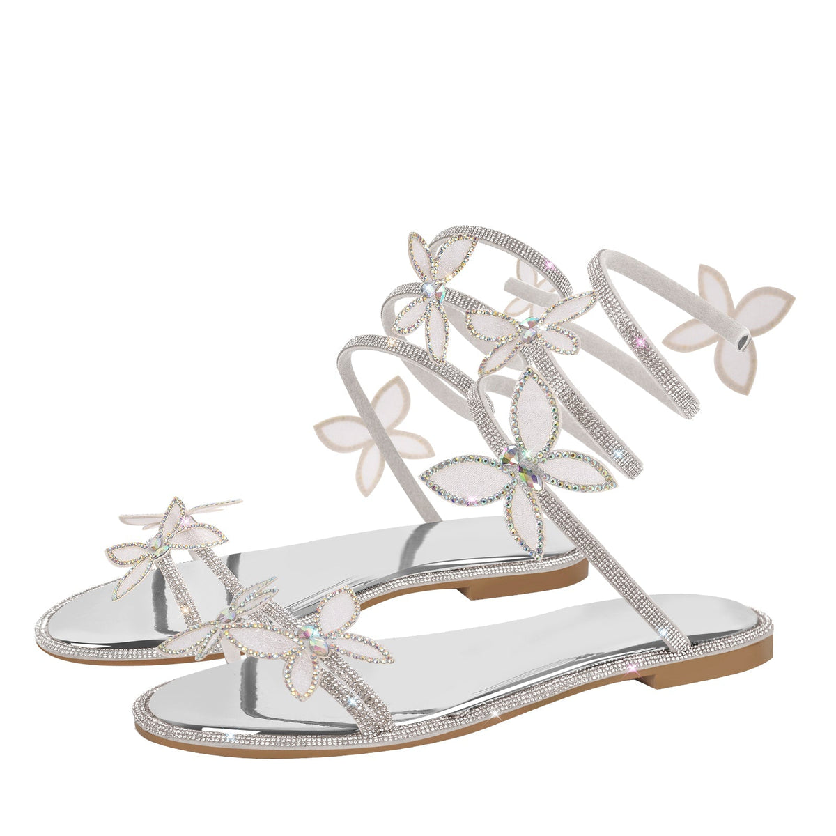 Butterfly Rhinestone Round Toe Strap Flat Sandals | Onlymaker Best Price