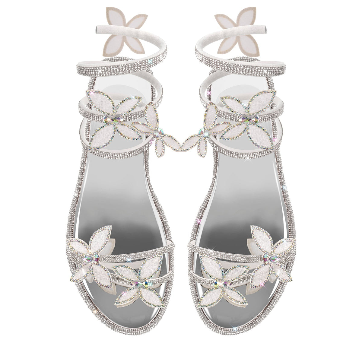 Butterfly Rhinestone Round Toe Strap Flat Sandals | Onlymaker Best Price