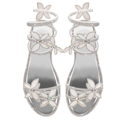 Butterfly Rhinestone Round Toe Strap Flat Sandals | Onlymaker Best Price